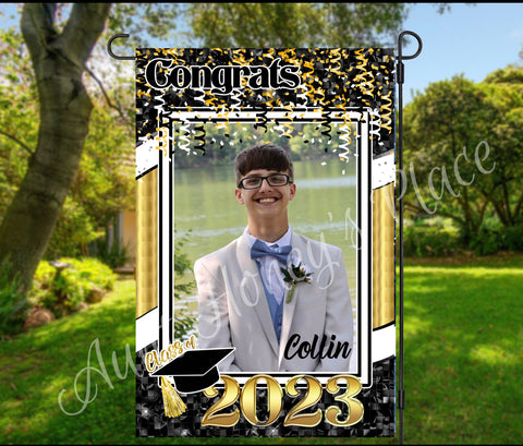 Senior Photo Garden Flag -black/gold