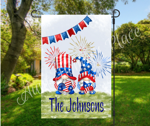 Patriotic Gnome garden flag