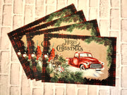 Vintage red truck winter scene placemat