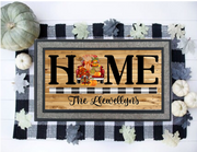 Vintage red truck with buffalo plaid/ family name door mat