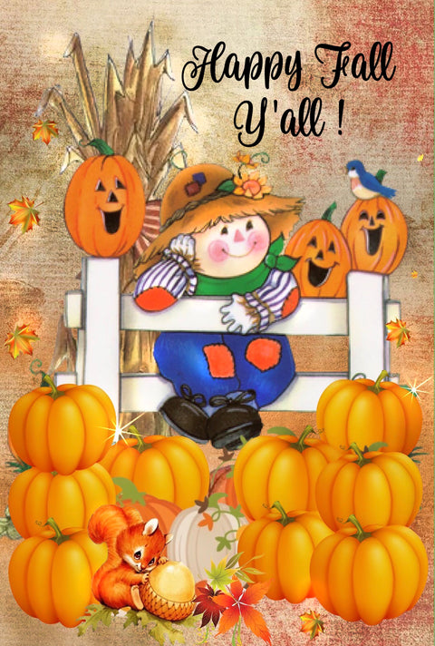 Happy fall Y’all scarecrow garden flag