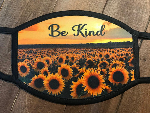 Be kind field of sunflowers face mask