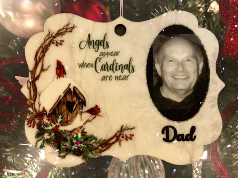 Angels appear when cardinals are near custom memorial ornament