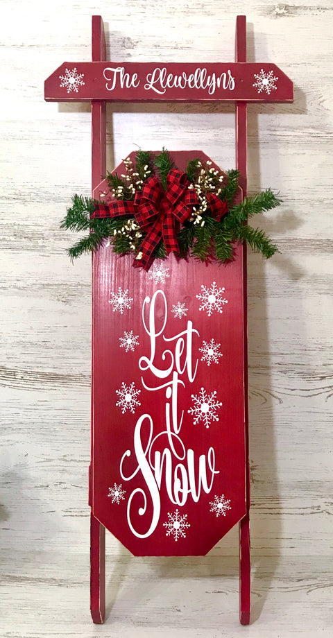 Personalized Christmas sled porch decoration - Aunt Honey's Place