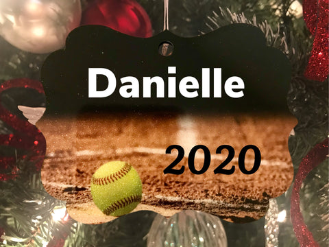 Softball scene custom printed ornament