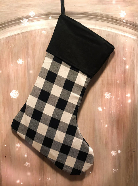 Black and white buffalo check Christmas stocking - Aunt Honey's Place