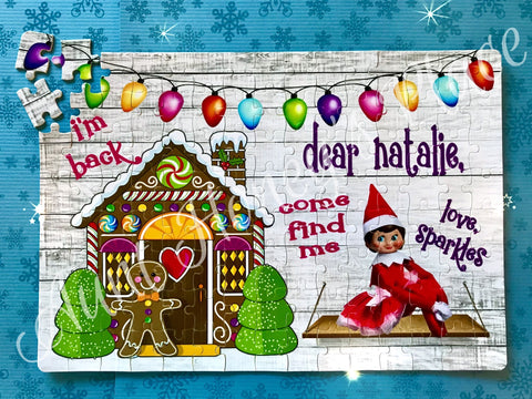 Elf on the shelf “I’m back “ puzzle... Gingerbread House