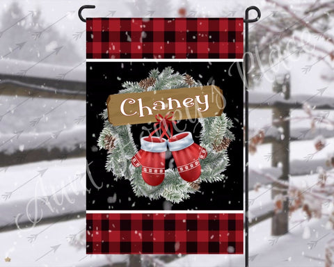 Buffalo check winter wreath garden flag