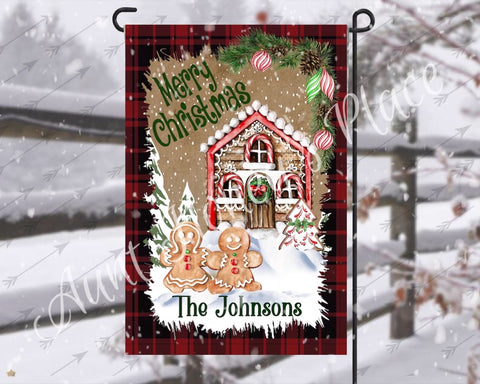 Gingerbread house garden flag:personalized