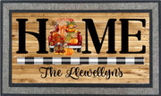 Vintage red truck with buffalo plaid/ family name door mat