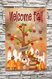 Happy Fall Y’all fall garden flag with squirrels