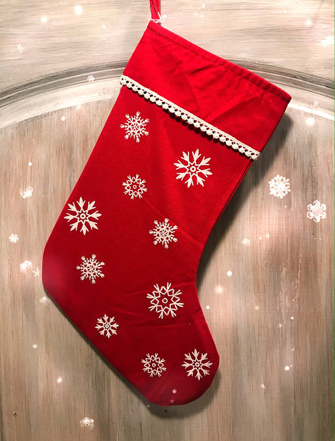 Red snowflake Christmas stocking - Aunt Honey's Place