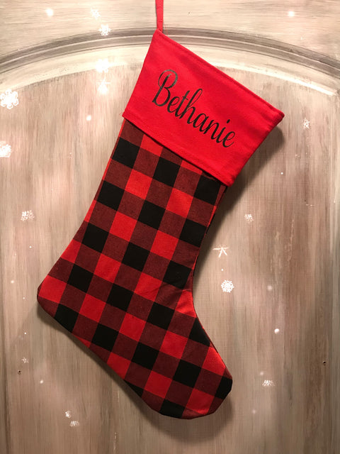 Red/black buffalo check country Christmas stocking - Aunt Honey's Place