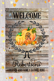 Rustic fall garden flag with Laurel leaves and monogram