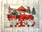 Vintage red truck with gnomes and barn placemat