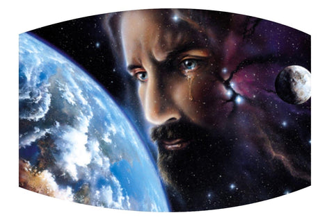 Jesus weeping over planet face mask