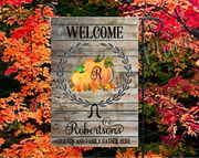 Rustic fall garden flag with Laurel leaves and monogram