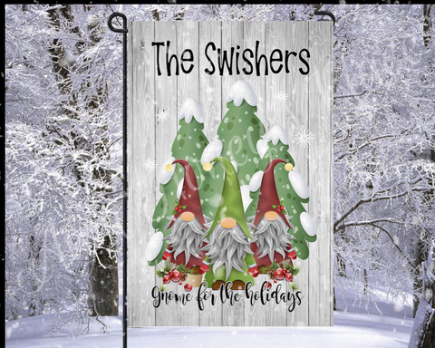 Gnome for the Holidays personalized garden flag