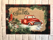 Vintage red truck winter scene placemat